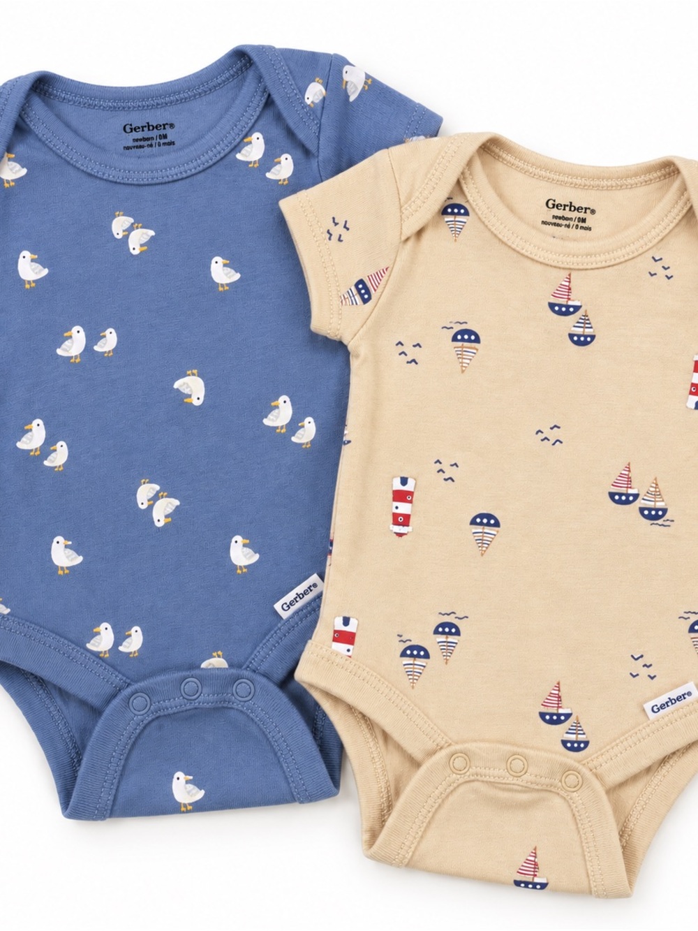 Gerber Newborn Bodysuit 2 Pack Nautical Seagull Sailboat 0M